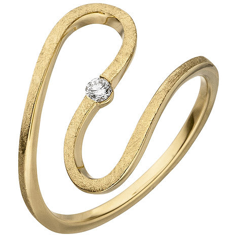 Damen Ring geschlängelt 585 Gold Gelbgold eismatt 1 Diamant Brillant 0 05ct.