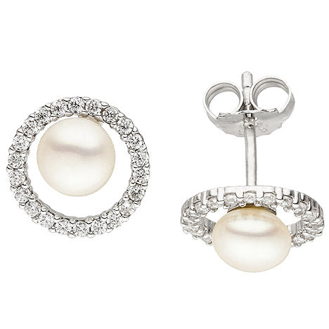 Ohrstecker 925 Sterling Silber 2 Süßwasser Perlen 44 Zirkonia Ohrringe