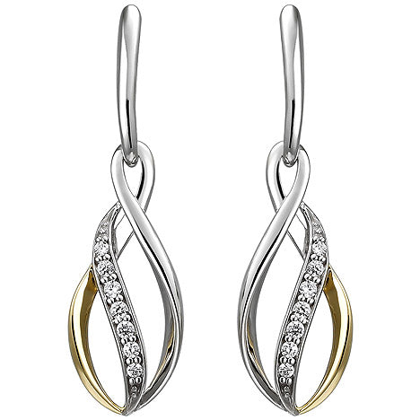Ohrhänger 925 Sterling Silber bicolor vergoldet 14 Zirkonia Ohrringe