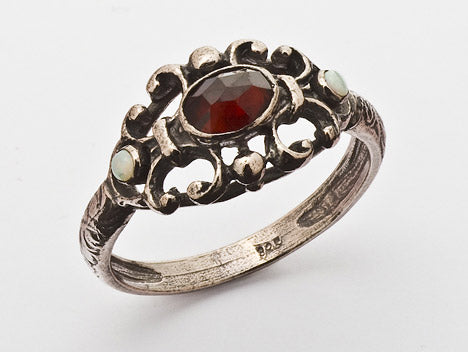 Ring Granat 925 Silber patiniert
