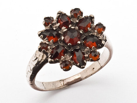 Ring Granat 925 Silber patiniert