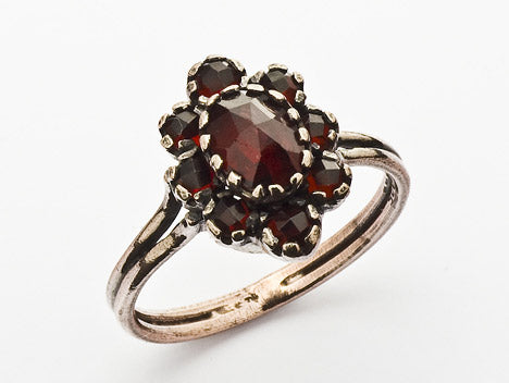 Ring Granat 925 Silber patiniert