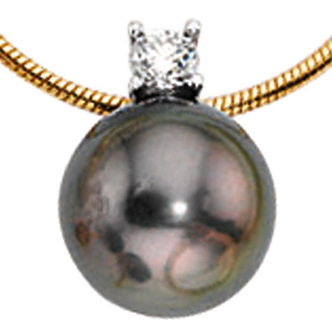 Collier Kette mit Anhänger 585 Gold 1 Tahiti Perle 1 Diamant Brilllant 42 cm
