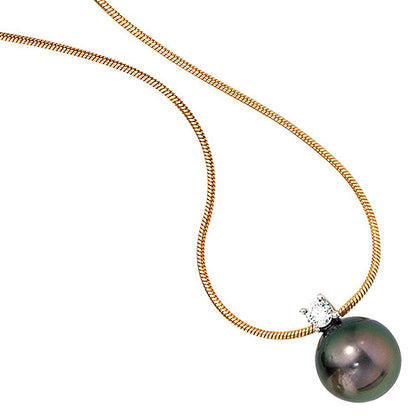 Collier Kette mit Anhänger 585 Gold 1 Tahiti Perle 1 Diamant Brilllant 42 cm