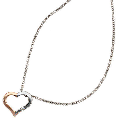 Collier Kette mit Anhänger Herz 585 Gold bicolor 1 Diamant Brillant 42 cm