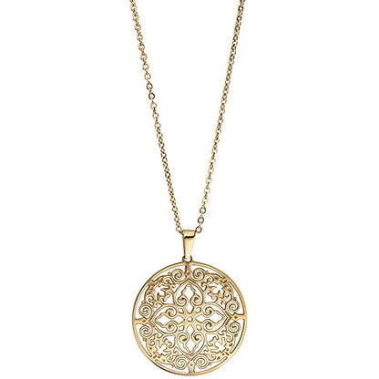 Collier Kette mit Anhänger rund Edelstahl gold farben beschichtet 46 cm