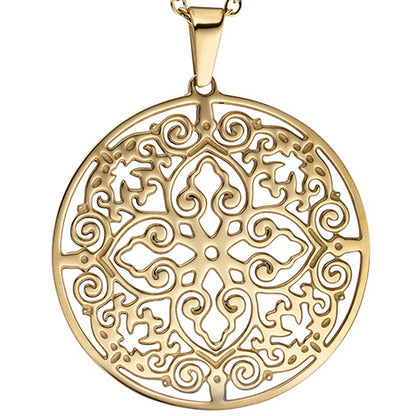 Collier Kette mit Anhänger rund Edelstahl gold farben beschichtet 46 cm