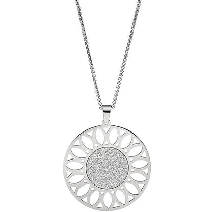 Collier Kette mit Anhänger rund Edelstahl mit Glitzer-Effekt 80 cm verkürzbar