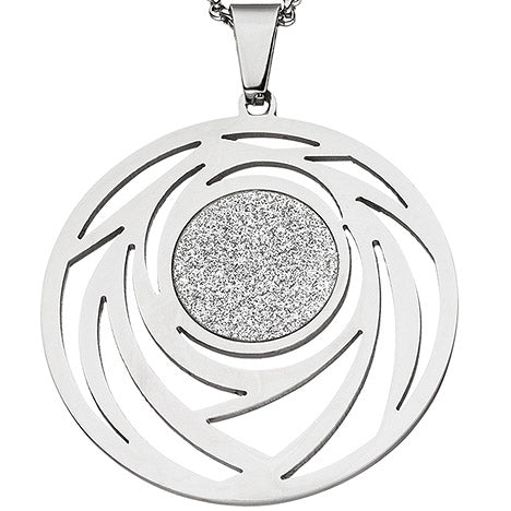 Collier Kette mit Anhänger rund Edelstahl mit Glitzer-Effekt 80 cm verkürzbar