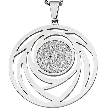 Collier Kette mit Anhänger rund Edelstahl mit Glitzer-Effekt 80 cm verkürzbar