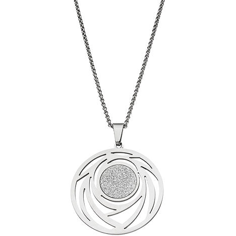 Collier Kette mit Anhänger rund Edelstahl mit Glitzer-Effekt 80 cm verkürzbar
