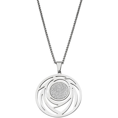 Collier Kette mit Anhänger rund Edelstahl mit Glitzer-Effekt 80 cm verkürzbar
