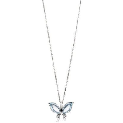 Collier Kette mit Anhänger Schmetterling 585 Weißgold 2 Blautopase blau 45 cm