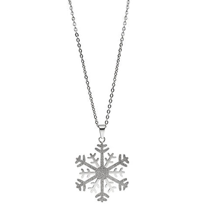 Collier Kette mit Anhänger Schneeflocke Edelstahl bicolor Glitzer-Effekt 42 cm