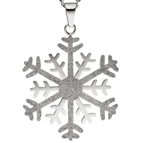 Collier Kette mit Anhänger Schneeflocke Edelstahl bicolor Glitzer-Effekt 42 cm
