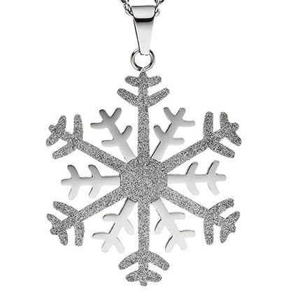 Collier Kette mit Anhänger Schneeflocke Edelstahl bicolor Glitzer-Effekt 42 cm