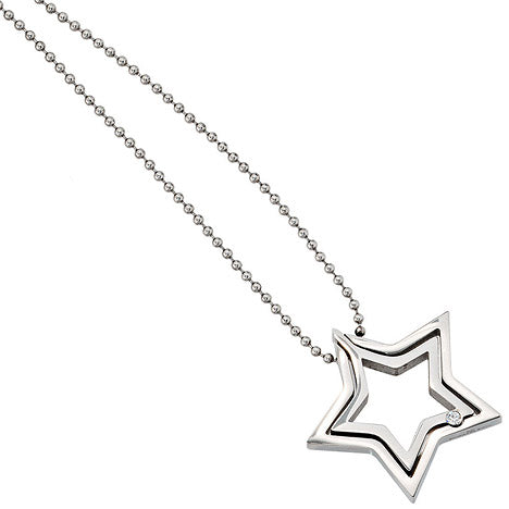 Collier Kette mit Anhänger Stern Edelstahl 1 Kristall 48 cm Halskette