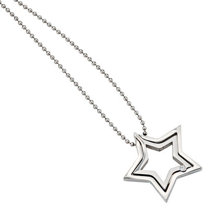 Collier Kette mit Anhänger Stern Edelstahl 1 Kristall 48 cm Halskette