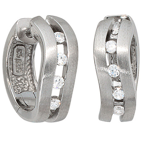 Creolen 925 Silber mattiert 8 Zirkonia Ohrringe Silberohrringe Silbercreolen