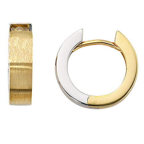 Creolen rund 585 Gold Gelbgold Weißgold bicolor mattiert Ohrringe