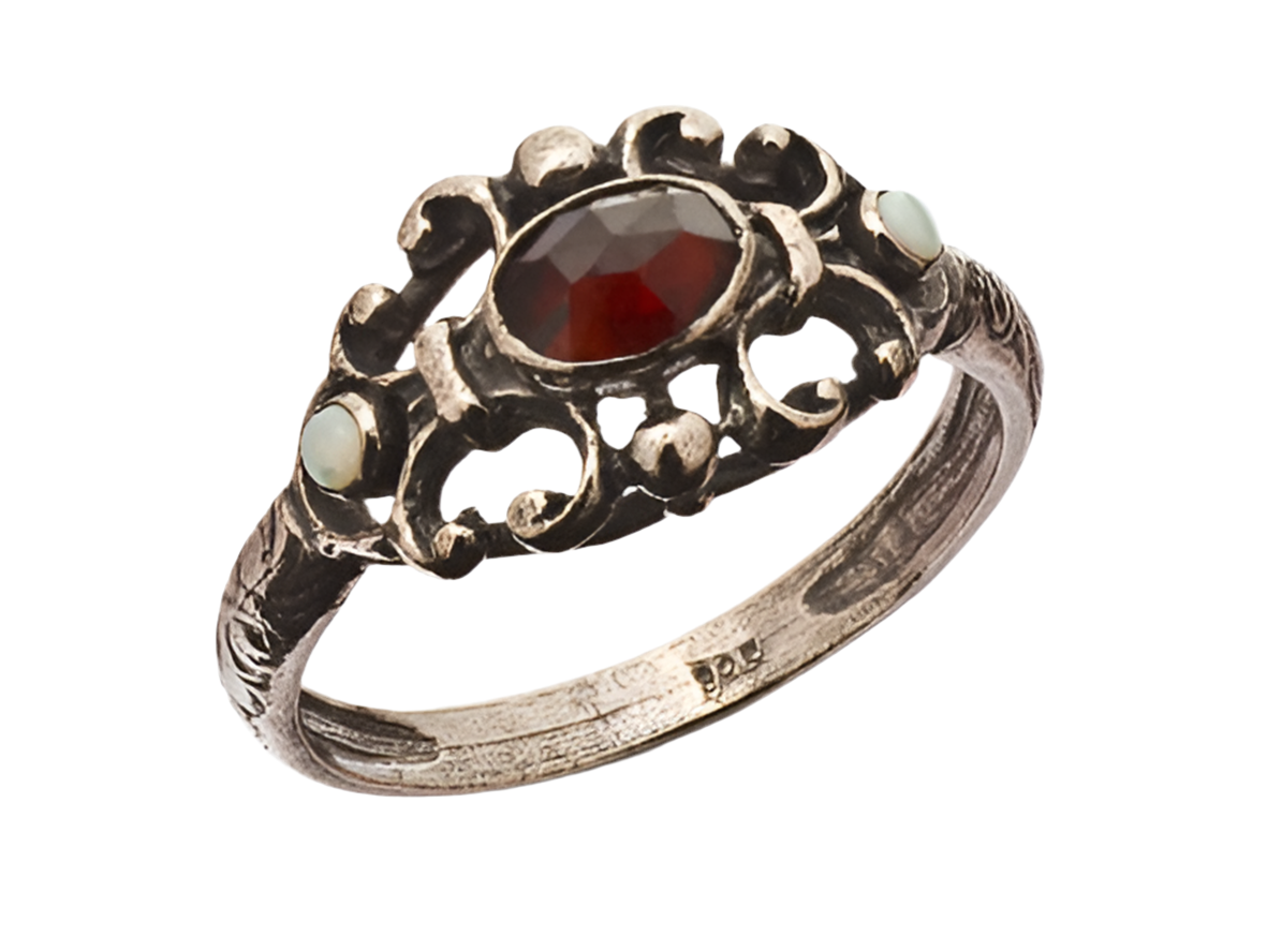 Ring Granat 925 Silber patiniert