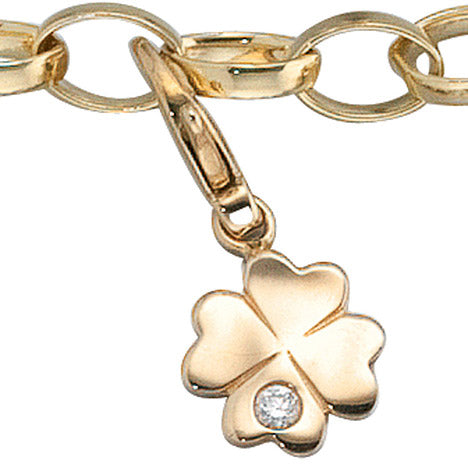 Einhänger Charm Kleeblatt 333 Gold Gelbgold 1 Zirkonia Glücksbringer