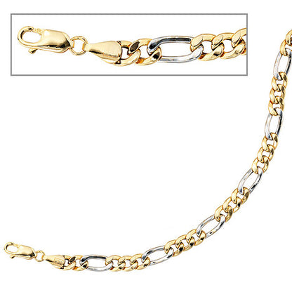 Figaroarmband 333 Gold Gelbgold Weißgold bicolor 19 cm Armband Karabiner