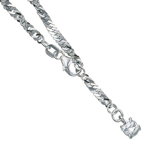 Fußkettchen Fußkette 925 Sterling Silber rhodiniert 1 Zirkonia 25 cm Karabiner