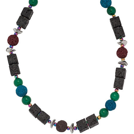 Halskette Edelsteinkette Lava mit Achat und Hämatin bunt 48 cm Kette