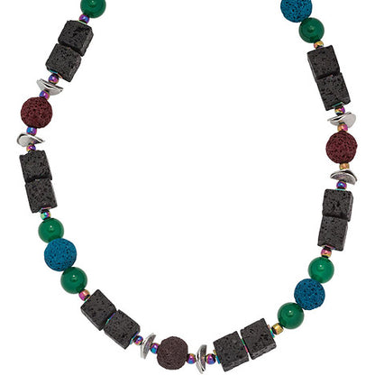 Halskette Edelsteinkette Lava mit Achat und Hämatin bunt 48 cm Kette