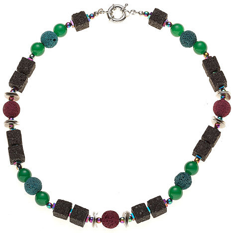 Halskette Edelsteinkette Lava mit Achat und Hämatin bunt 48 cm Kette