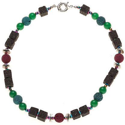 Halskette Edelsteinkette Lava mit Achat und Hämatin bunt 48 cm Kette