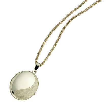 Medaillon oval 585 Gold Gelbgold mattiert Anhänger zum Öffnen