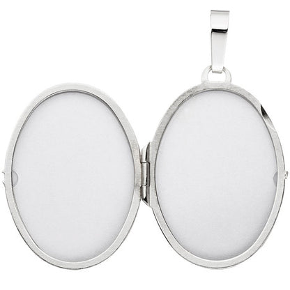 Medaillon oval 585 Gold Weißgold mattiert 2 Diamanten Anhänger zum Öffnen