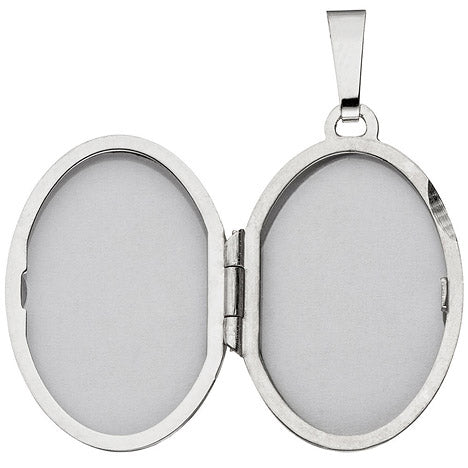 Medaillon oval 585 Gold Weißgold mattiert 3 Diamanten Anhänger zum Öffnen