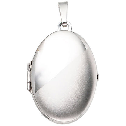 Medaillon oval 585 Gold Weißgold mattiert Anhänger zum Öffnen