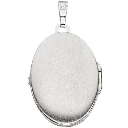 Medaillon oval 585 Gold Weißgold mattiert Anhänger zum Öffnen