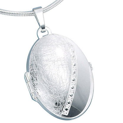 Medaillon oval 925 Sterling Silber eismatt Anhänger zum Öffnen