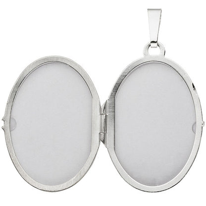 Medaillon oval 925 Sterling Silber rhodiniert mattiert Anhänger zum Öffnen