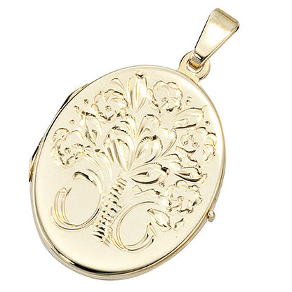 Medaillon oval Blumen 585 Gold Gelbgold Anhänger zum Öffnen