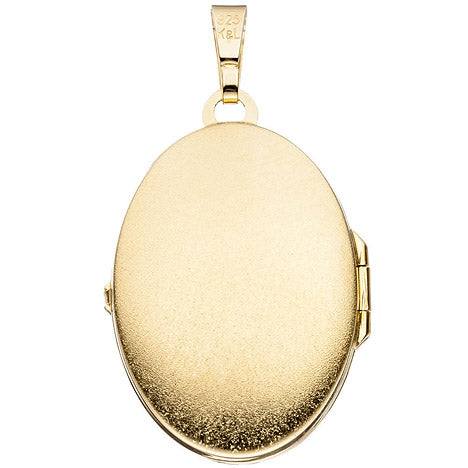 Medaillon oval Blumen 925 Sterling Silber gold vergoldet Anhänger zum Öffnen