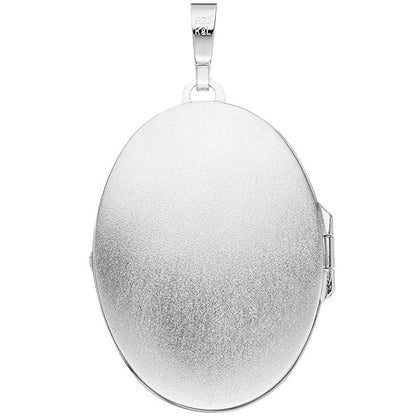 Medaillon oval Blumen für 2 Fotos 925 Sterling Silber Anhänger zum Öffnen