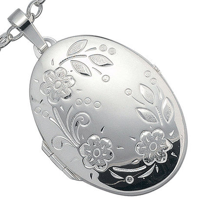Medaillon oval Blumen für 2 Fotos 925 Sterling Silber Anhänger zum Öffnen