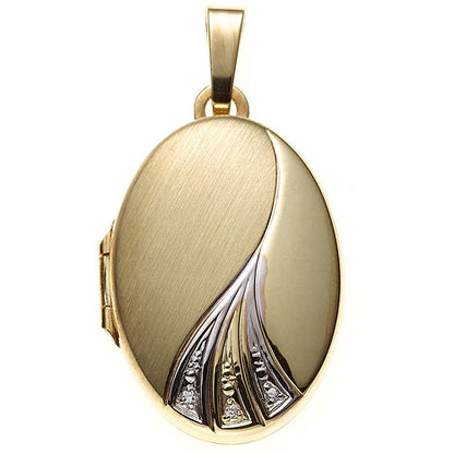 Medaillon oval für 2 Fotos 333 Gold Gelbgold bicolor matt Anhänger zum Öffnen