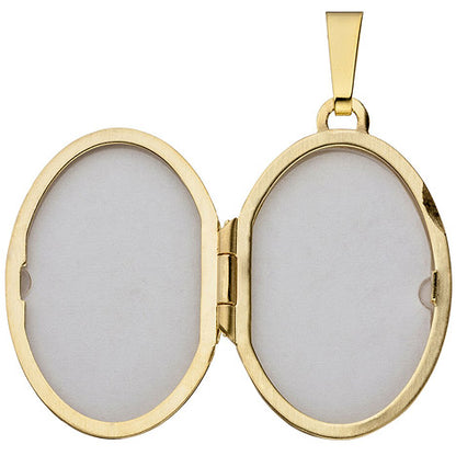 Medaillon oval für 2 Fotos 333 Gold Gelbgold matt Anhänger zum Öffnen