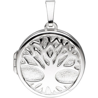Medaillon rund Baum 925 Sterling Silber rhodiniert zum Öffnen für 2 Fotos