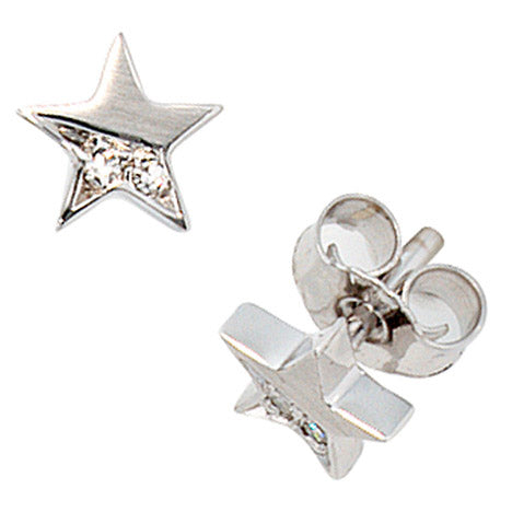 Ohrstecker Stern 585 Gold Weißgold matt 1 Diamant Brillant 0 022ct. Ohrringe