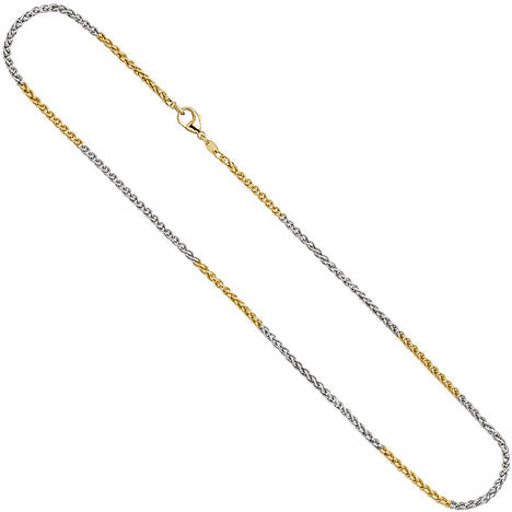 Zopfkette 585 Gelbgold Weißgold bicolor 2 2 mm 42 cm Gold Kette Goldkette