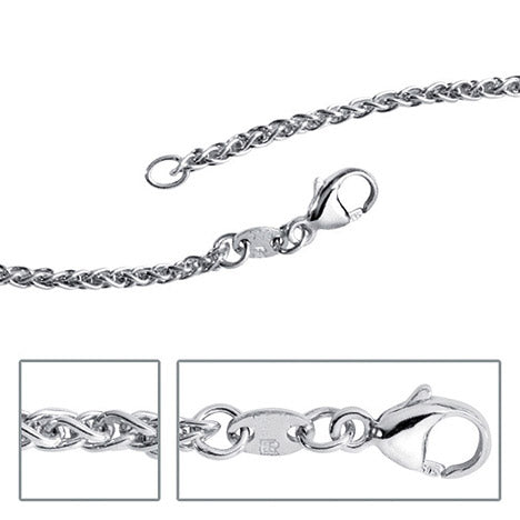 Zopfkette 925 Sterling Silber 2 2 mm 45 cm Halskette Kette Silberkette Karabiner