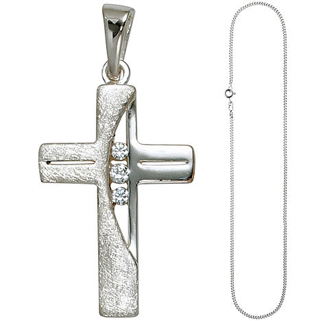 Anhänger Kreuz 925 Silber 3 Zirkonia Kreuzanhänger Silberkreuz mit Kette 50 cm